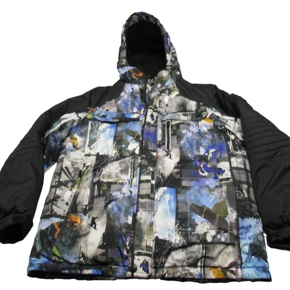 ZeroXposur Ski Jacket Youth XL 18/20 Black Printed Hooded Full Zip Snowboard‎